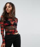 Noisy May Mesh Top With Rose Print - Multi