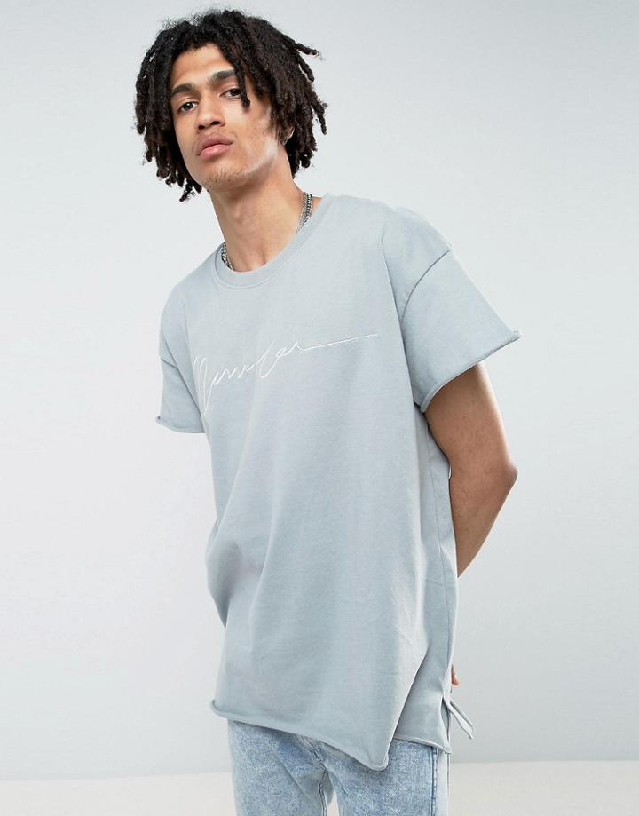 Mennace Regular Fit T-shirt With Embroidery In Light Blue - Blue
