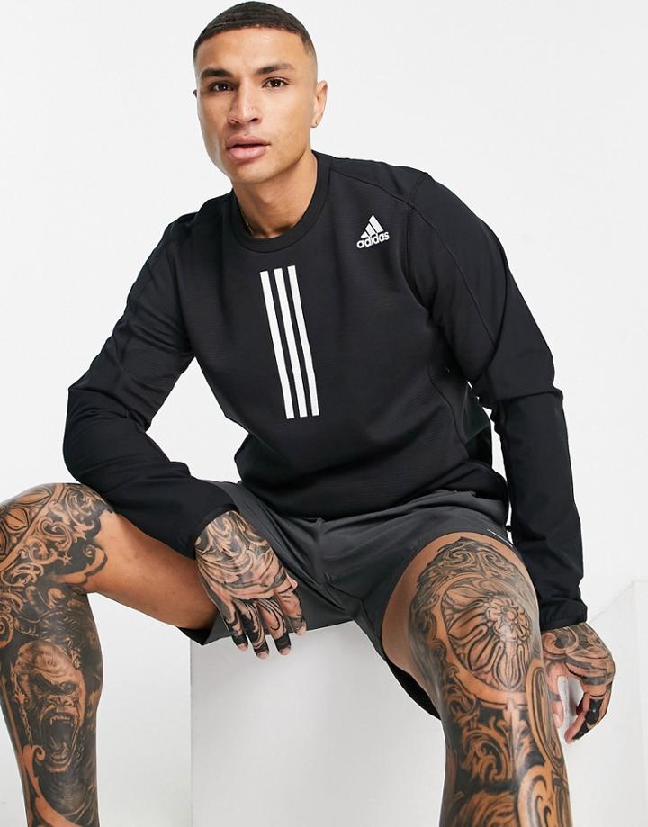 Adidas Training Cold Rdy Long Sleeve Top With Front Three Stripes In Black