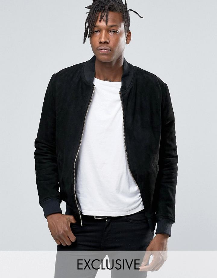 Black Dust Suede Bomber Jacket - Black