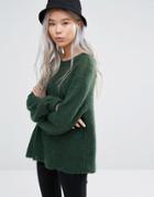 Weekday Fine Knit Jumper With Balloon Sleeve - Green