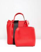 Park Lane Structured Bucket Bag With Webbing Strap And Removable Pouch - Red