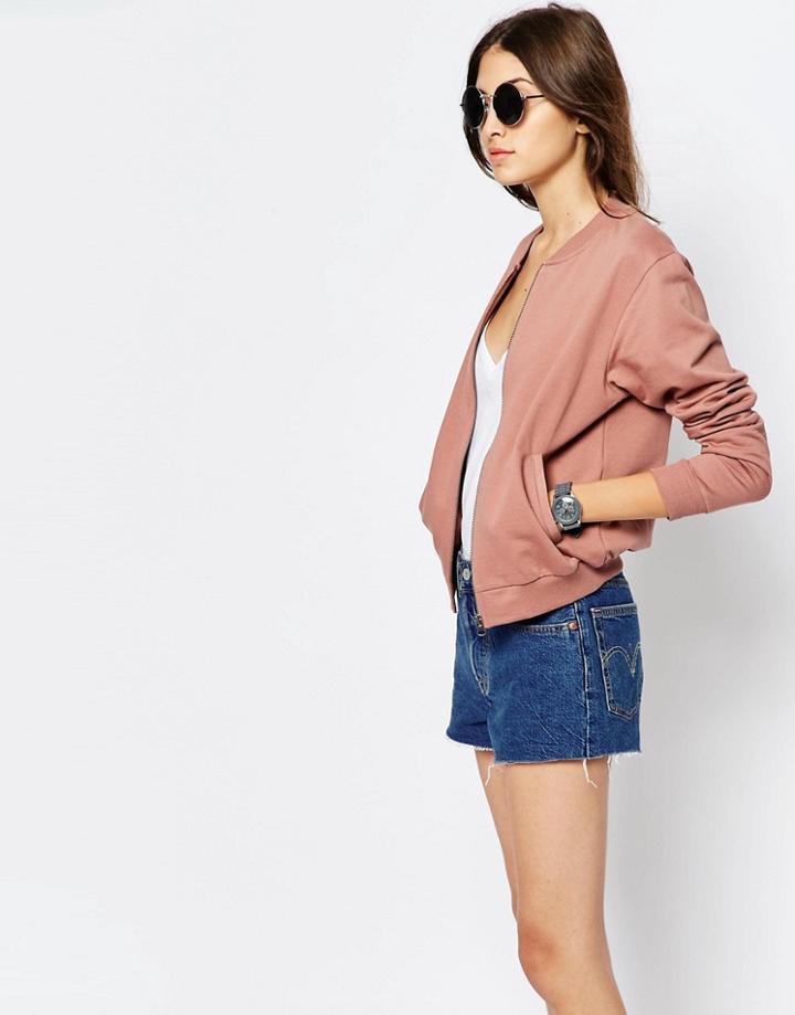 Asos The Bomber Jacket In Jersey - Beige