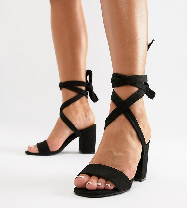 Parklane Wide Fit Tie Leg Block Heeled Sandals-black