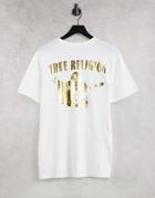 True Religion Gold Outline Buddha Logo T-shirt-white