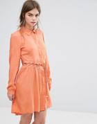 Oeurve Shirt Dress With Laddering - Orange