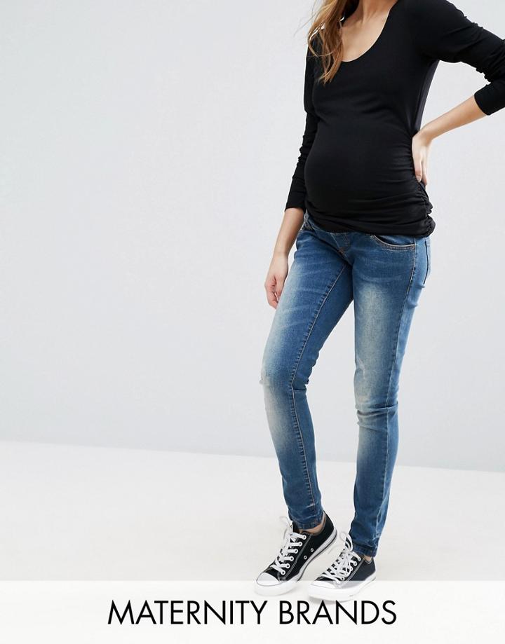 Mama. Licious Over The Bump Nine Slim Leg Jeans - Blue