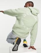 Asos Actual Oversized Hoodie In Teddy Fleece With Large Back Embroidery In Green