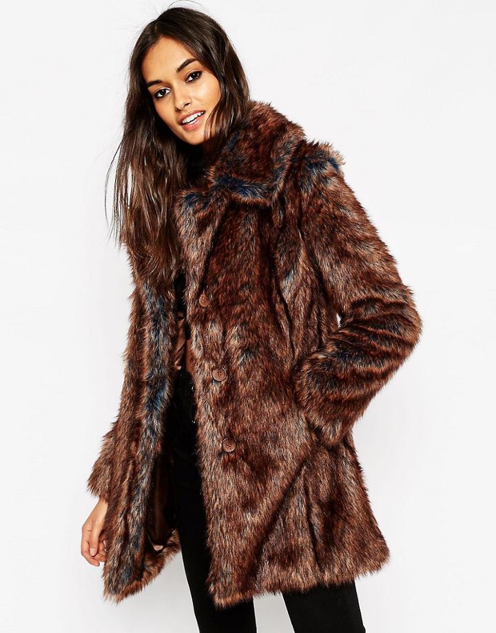 Asos Jacket In Tipped Faux Fur - Multi