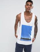 Asos Tank With Nyc Skyline Print And Extreme Racer Back - White