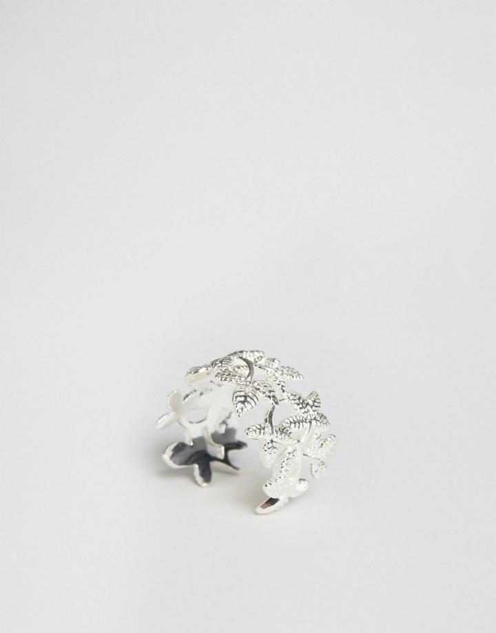 Nylon Leaf Wrap Ring - Silver