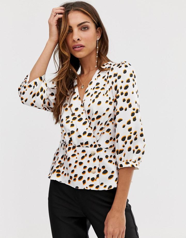 River Island Wrap Front Blouse In Polka Dot-orange