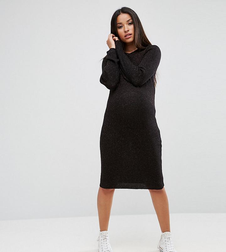 Supermom Maternity Knitted Rib Dress In Metallic - Brown