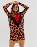 Brave Soul Simba Chevron Animal Print Sweater Dress-tan