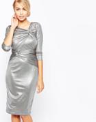 City Goddess Metallic Midi Dress With Knot Detail - Silver