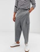 Asos Design Drop Crotch Tapered Smart Pants With Cargo Pockets In Gray - Gray