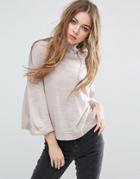 John & Jenn Hazel Merino Blend Kimono Sleeve Sweater With Back Zip - Beige