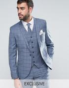 Heart & Dagger Slim Suit Jacket In Summer Wedding Check - Blue
