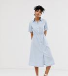 Monki Midi Dress With Button Detail In Light Blue