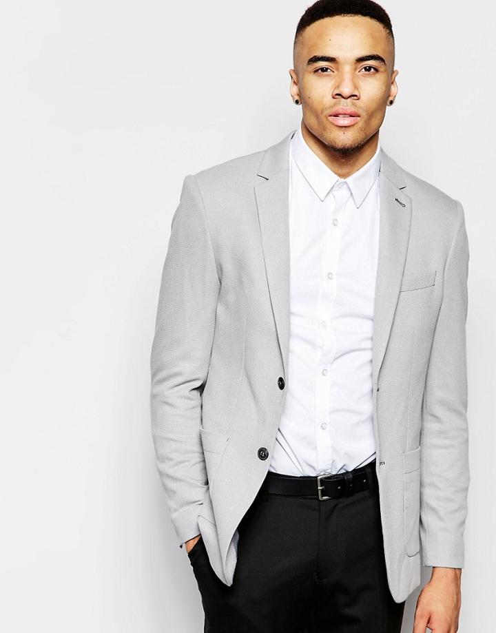 Jack & Jones Premium Pique Blazer In Slim Fit - Dark Gray