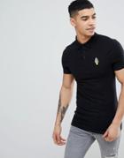 Asos Design Muscle Polo With Ice Cream Embroidery - Black