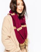 Alice Hannah Stitch Interest Fur Pom Pom Scarf - Cranberry