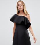 Asos Design Petite One Shoulder Ruffle Mini A Line Dress-black