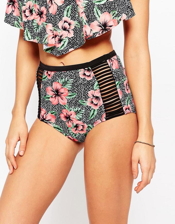 New Look Luna Print High Waist Bikini Bottoms - Multi