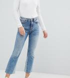 Weekday High Waist Crop Jeans With Hem Insert-blue