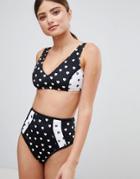 Asos Design Fuller Bust Mini Heart Print V Front Crop Bikini Top Dd-g - Multi