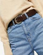 & Other Stories Leather Croc Belt With Gold Buckle In Brown