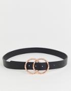 Asos Design Bamboo Metal Double Circle Waist And Hip Belt In Rose Gold - Black
