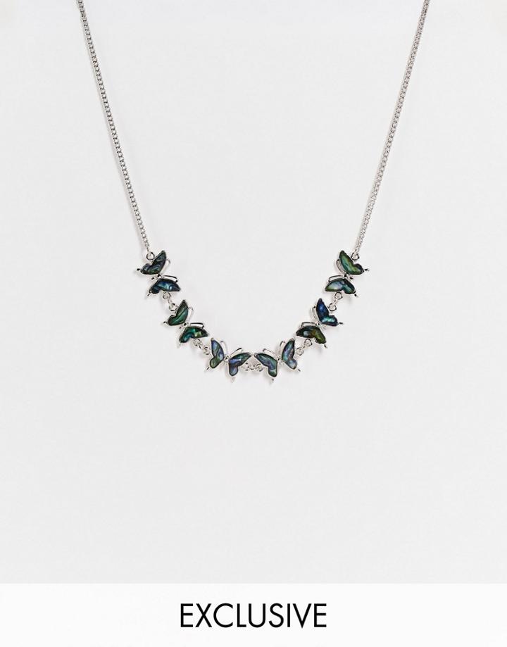 Reclaimed Vintage Inspired Unisex Short Butterfly Necklace In Silver