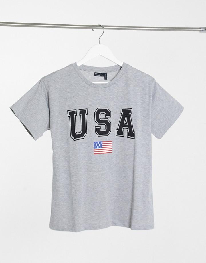 Asos Design T-shirt With Usa In Gray Marl-grey