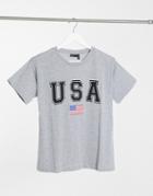 Asos Design T-shirt With Usa In Gray Marl-grey