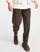 Asos Design Oversized Tapered Pants In Brown