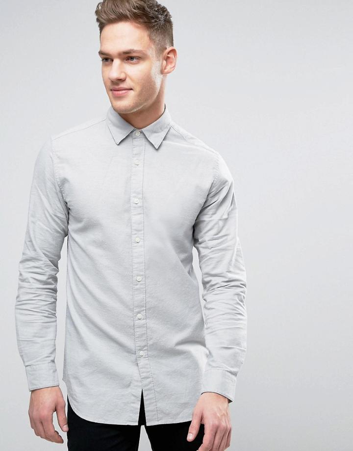 Jack & Jones Premium Slim Longline Brushed Shirt - Gray