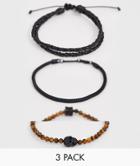 Icon Brand Bracelet Multipack With Imitation Tigers Eye Stone In Black - Black