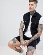 Asos Design Skinny Sleeveless Western Denim Shirt - Black