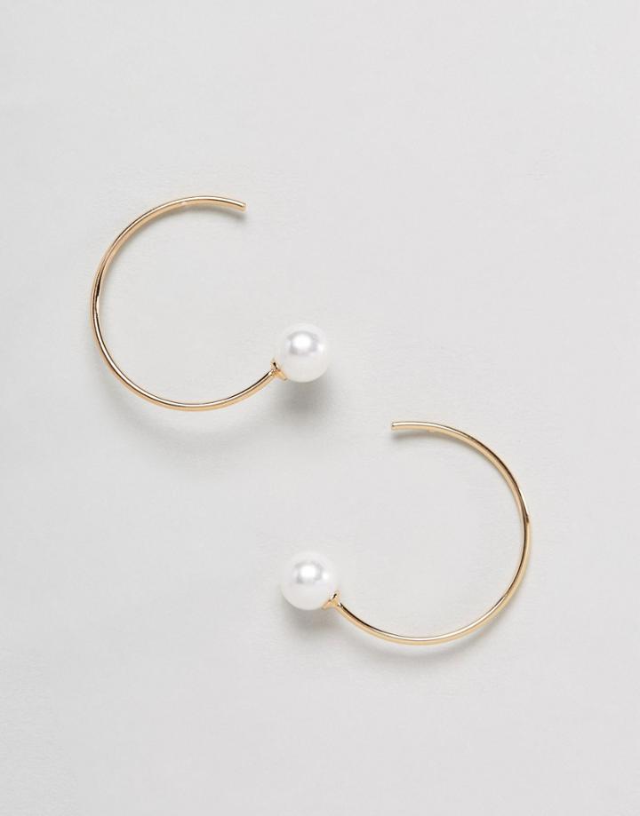 Asos Curved Pearl Hoop Earrings - Gold