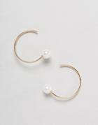 Asos Curved Pearl Hoop Earrings - Gold