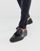 Asos Design Loafers In Black Leather With Fringe Detail And Natural Sole