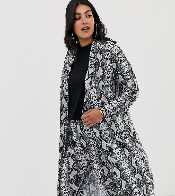 Pink Clove Duster Jacket In Snake Print Two-piece - Brown