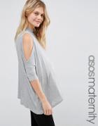 Asos Maternity Top With Cold Shoulder And High Neck - Gray