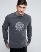 Pretty Green Heyland Crew Sweat Logo Print Slim Fit In Charcoal - Gray