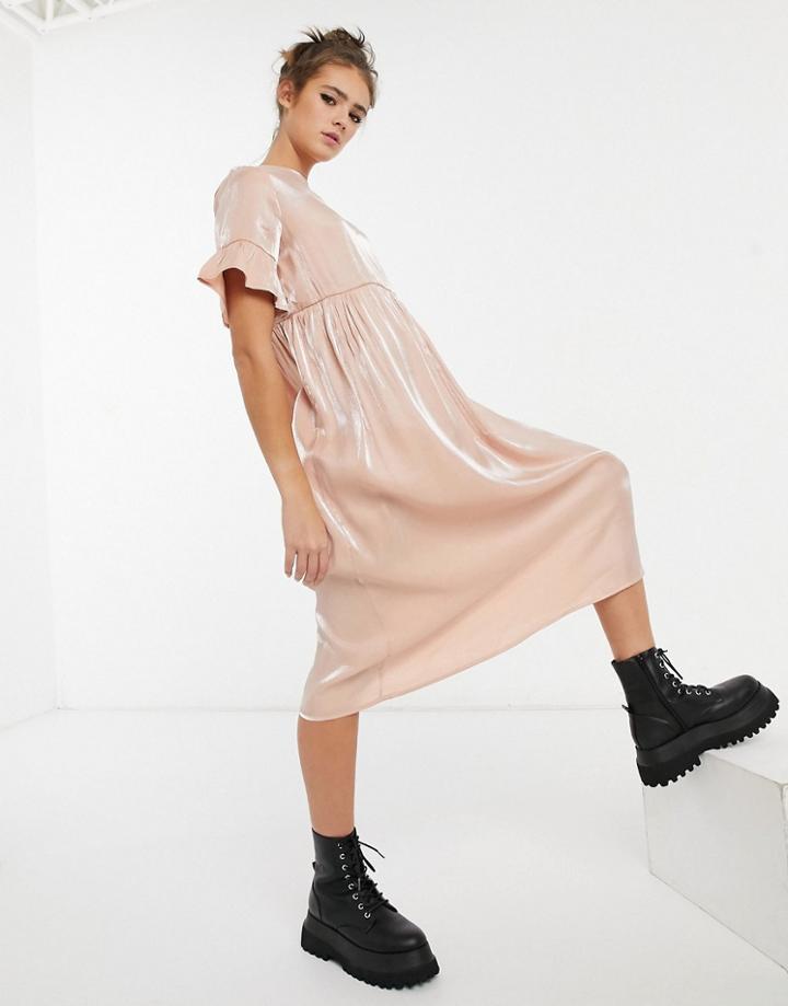 Lola May Long Smock Dress In Pink Shimmer