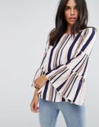 Ax Paris Long Sleeve Striped Bell Sleeve Top - Multi