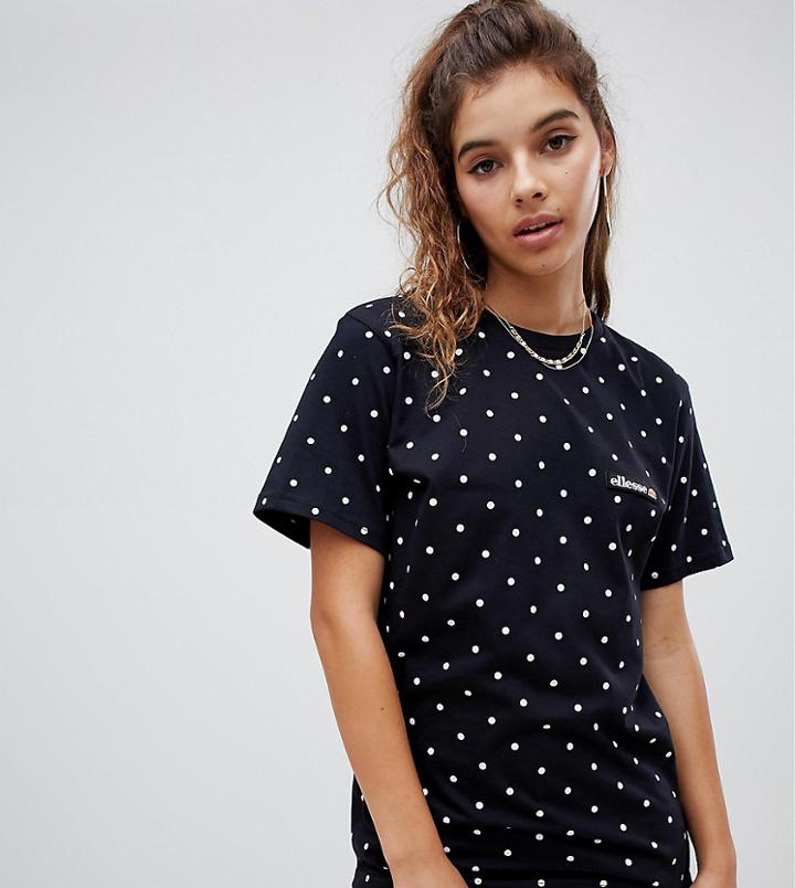 Ellesse T-shirt With Embroidered Chest Logo In Polka Dot-black