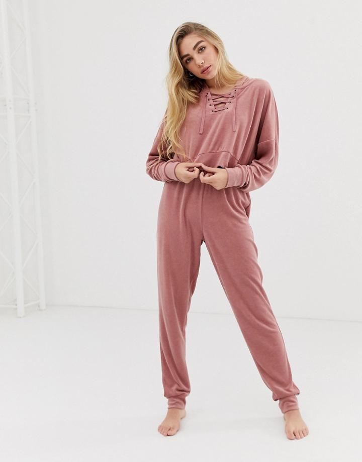 Asos Design Lounge Textured Lounge Lace Up Jogger-pink