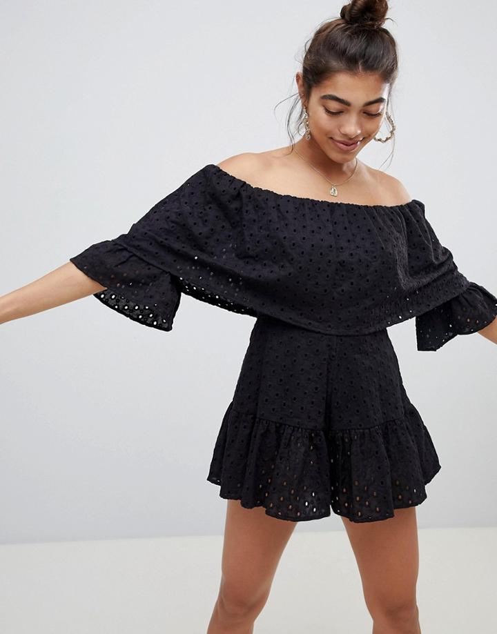 Asos Design Broderie Romper - Black